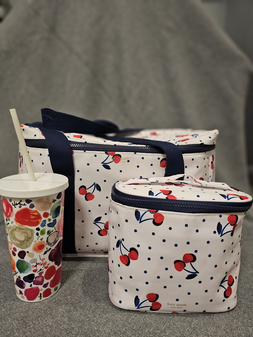 kate spade Cherry Dot Print Lunch Tote & Cooler Bundle With Travel Cup